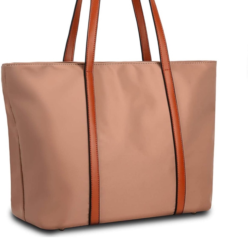 tote laptop bag, brown/tan color